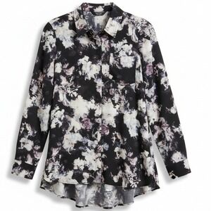 Simply Vera L Oversized Top Black Pink Floral High Low Artsy Alt Moody Layering